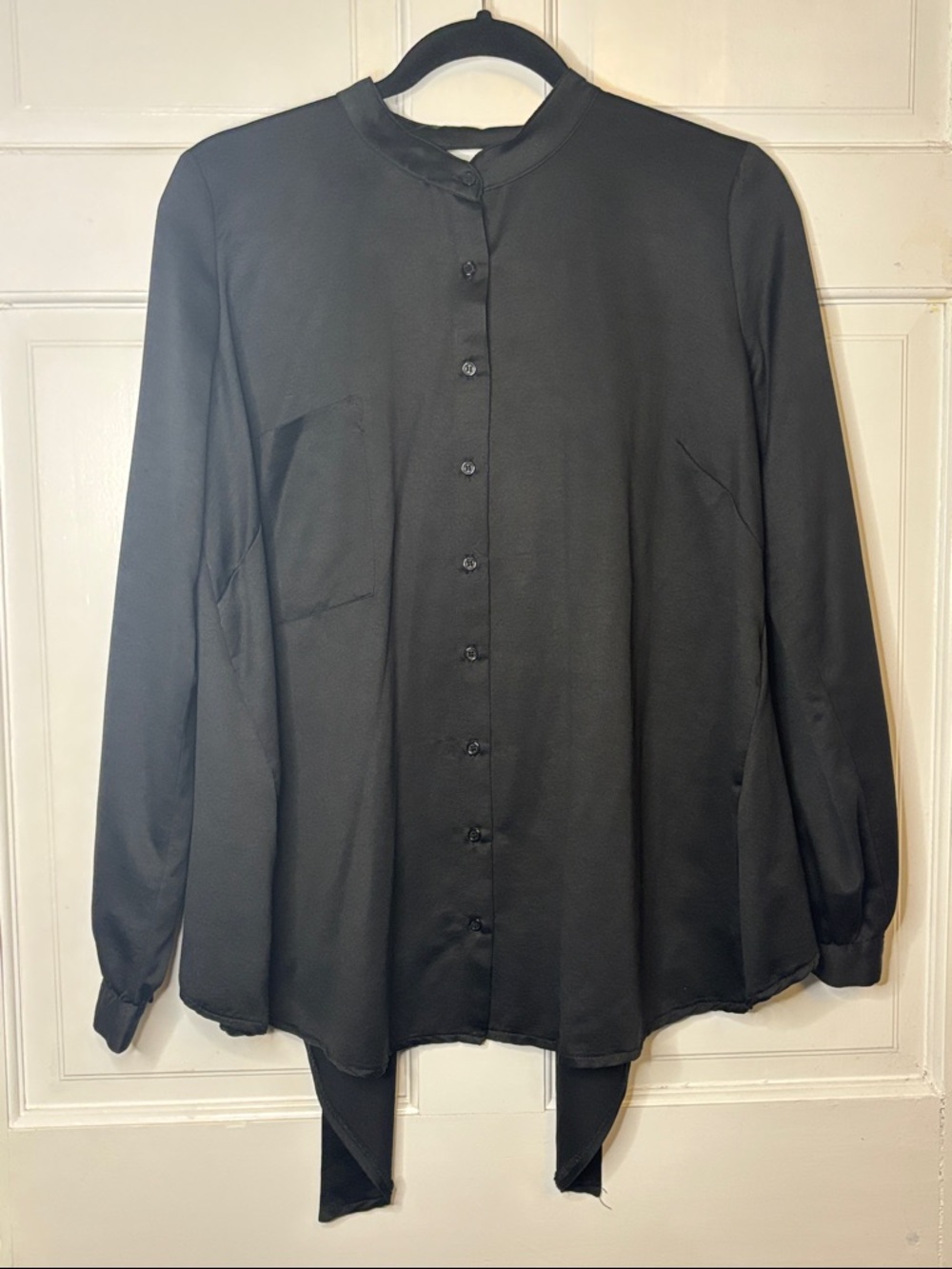 Black Button-Front Open Back Blouse
